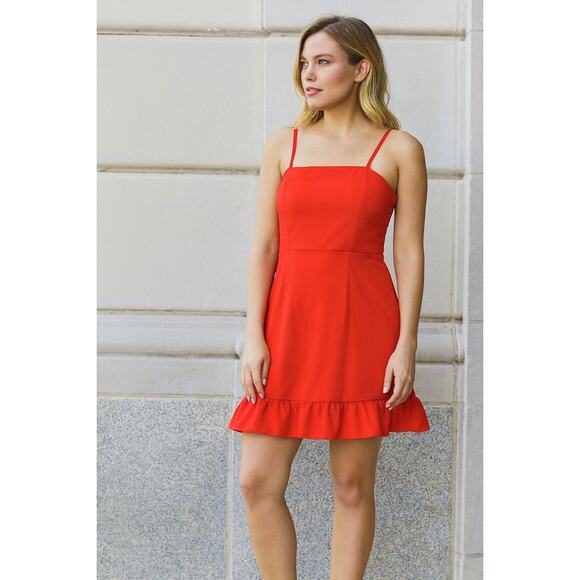 TCEC Red Ruffle Hem Mini Dress Sleeveless Spaghetti Strap Women’s Size L - Picture 1 of 5